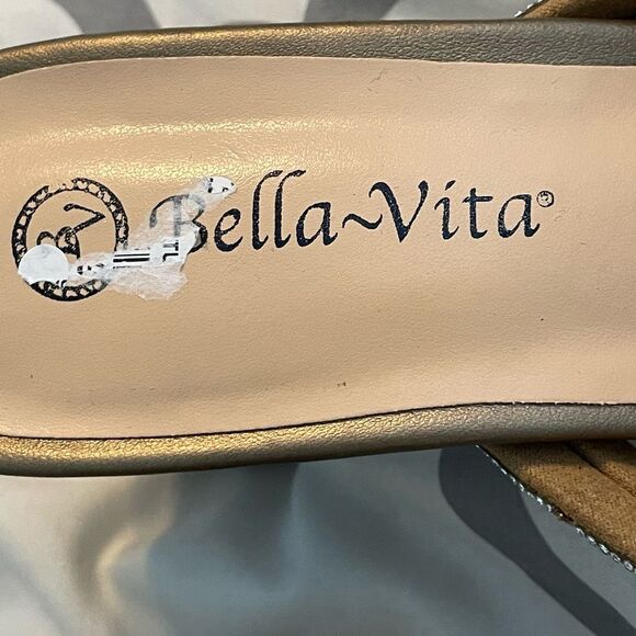 Bella Vita Carmen Heeled Slip-On Sandals Metallic Bronze Suede Block Heel 9 Wide - Picture 14 of 14